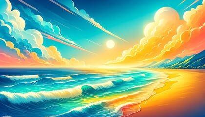 Wall Mural - Gradient color background image with a vibrant summer coastline theme