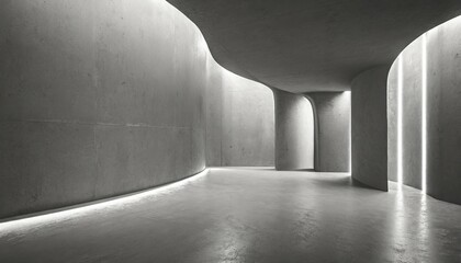 Wall Mural - abstract empty modern concrete room with indirect lighting from left with row of bend walls and rough floor industrial interior background template