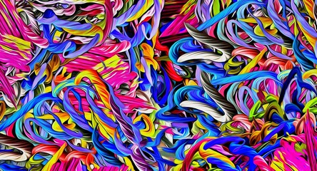 Poster - Abstract psychedelic fractal background of stylized watercolor illustration, colored chaotically blurred spots and paint strokes of different sizes and shapes