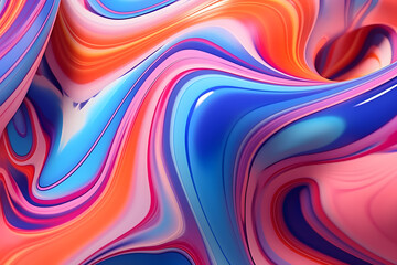 fluid motion of plastic paint, in colors of pink, blue orange and purple