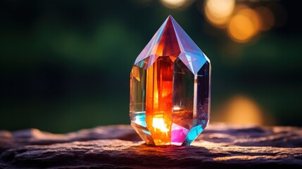 Poster - A colorful crystal on a rock in the sunlight, AI