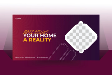 Wall Mural - Professional home real estate Facebook cover page timeline web ad banner template with photo place modern layout white background template
