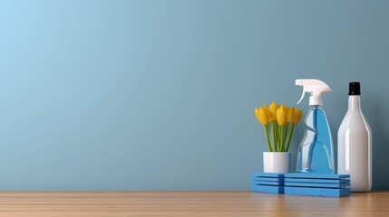 Wall Mural - A bucket of cleaning supplies on a floor.