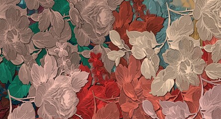 Poster - Computer graphics of abstract floral psychedelic background stylization of colored chaotic stickers in the form of leaves