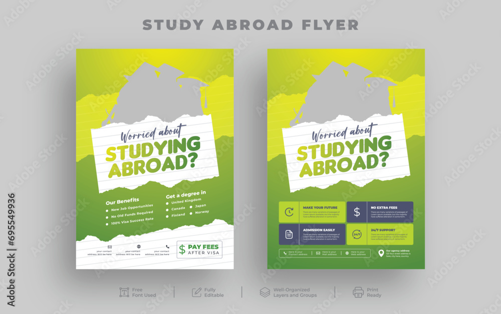 Stock-Vektorgrafik „Study abroad flyer, Student visa and School ...