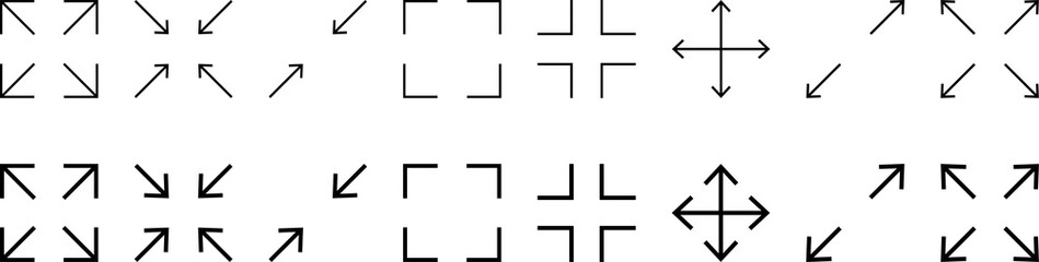 Full screen and exit full screen icons. Arrow mark icons. PNG