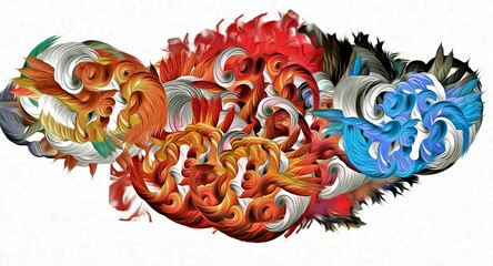 Poster - Abstract psychedelic fractal background of stylized watercolor illustration, colored chaotically blurred spots and paint strokes of different sizes and shapes
