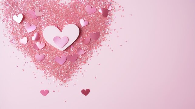 heart on a pink background with sparkles and confetti.​.