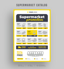 Wall Mural - Editable product sale supermarket flyer or catalogue design, Price menu, Super shop grocery sale poster, a4 Sale discount promo ad leaflet design template