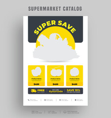 Wall Mural - editable product sale supermarket flyer or catalogue design, price menu, super shop grocery sale pos