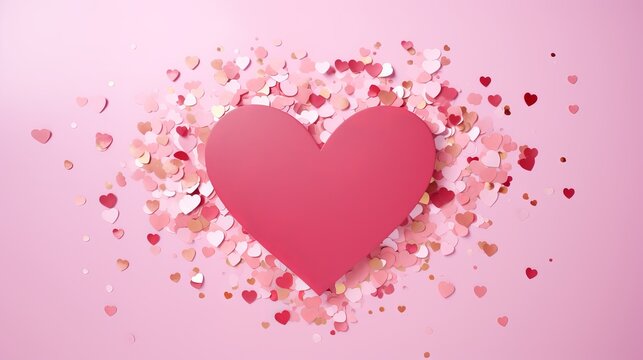 heart on a pink background with sparkles and confetti.​.