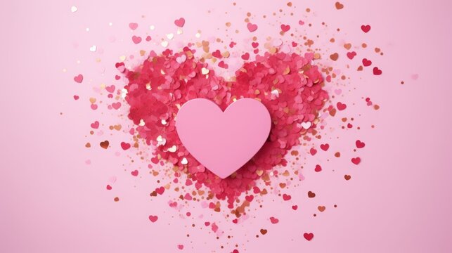 heart on a pink background with sparkles and confetti.​.