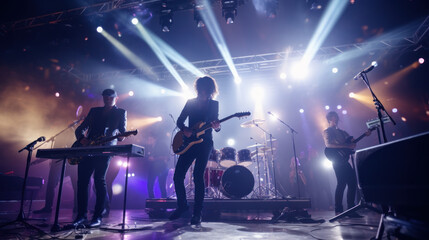 A live band playing upbeat music on a carnival stage.