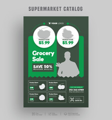 Wall Mural - editable product sale supermarket flyer or catalogue design, price menu, super shop grocery sale pos