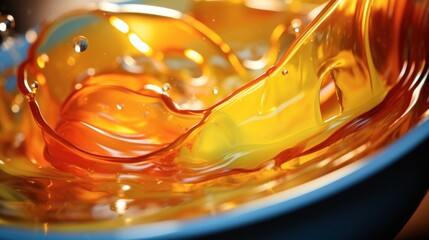 Canvas Print - A close up of a liquid in the bowl with yellow and orange, AI