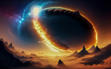 Wall Mural - black hole planets stars abstraction illusion something that is not