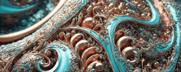 a close up of a blue and silver abstract design