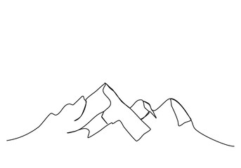 Wall Mural - Mountains, one line drawing vector illustration.