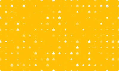 Poster - Seamless background pattern of evenly spaced white reception bell symbols of different sizes and opacity. Vector illustration on amber background with stars