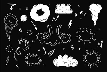 Wall Mural - explosion effect. dust cloud of smoke, cartoon battle explosion and motion speed sparks on isolated 