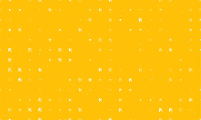 Poster - Seamless background pattern of evenly spaced white combat robots of different sizes and opacity. Vector illustration on amber background with stars
