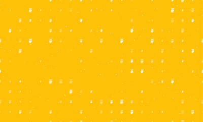 Poster - Seamless background pattern of evenly spaced white owl symbols of different sizes and opacity. Vector illustration on amber background with stars