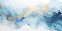 Abstract Pastel Blue Ink Acrylic Splashes Background With Fine Golden Elements Lines