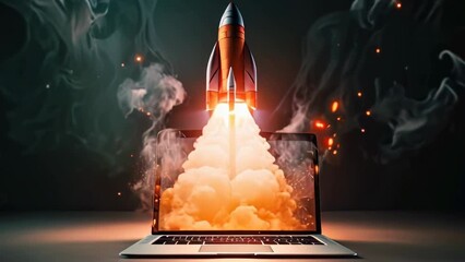 animation of rocket coming out of computer