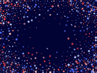 Wall Mural - Flying red blue white star sparkles vector american patriotic background.