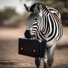 Wall Mural - A portrait of a debonair zebra in a suit and tie, holding a briefcase2