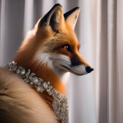 Wall Mural - A portrait of an elegant fox in an evening gown and jewelry, posing gracefully1