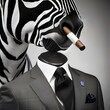 A portrait of a sophisticated zebra in a double-breasted suit, holding a cigar2