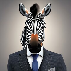 Wall Mural - A portrait of a debonair zebra in a suit and tie, holding a briefcase1