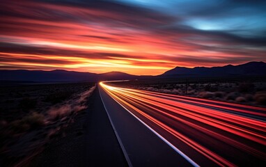 Wall Mural - A long exposure photo of the road on the highway at a sunset