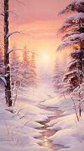 Sunrise In The Snowy Forest Generative AI