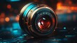 A close-up of a camera lens with a red tint Generative AI
