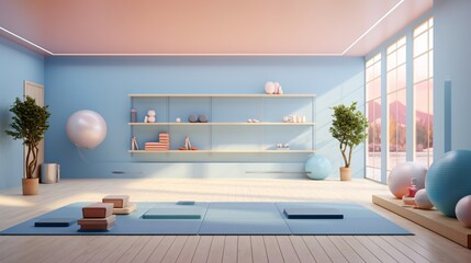 Wall Mural - A Blue Wall with a Shelf and a Plant Generative AI