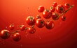 © piai - Lots of fresh tomatoes fly on red background