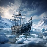Fototapeta  - A majestic ship sailing through icy waters Generative AI
