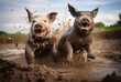 Two Pigs Playing in Mud Generative AI