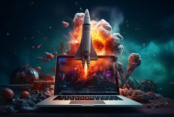 A rocket launching from a computer screen Generative AI