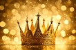 tres coronas doradas de los reyes magos de oriente sobre fondo bokeh dorado