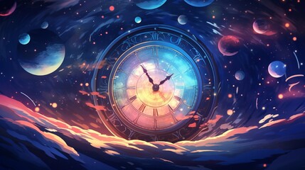 Wall Mural - a conceptual exploration of time and space illustrated through celestial motifs and cosmic gradients