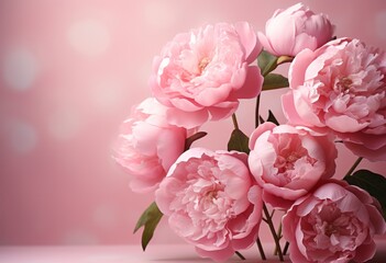 Wall Mural - pink peonies on a pink background