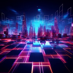 Wall Mural - a digital abstract background with vibrant geometric shapes and neon hues intertwining against a bac