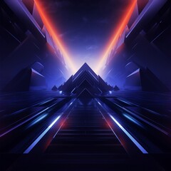 Wall Mural - a dynamic digital abstract background with neon geometric shapes and vibrant gradients on a dark bac