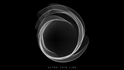 Poster - Distorted line spheres. Vector thin line glitch geometry.