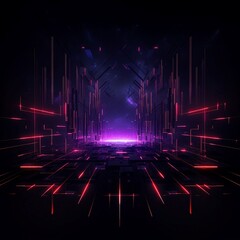 Wall Mural - an abstract digital creation featuring neon lines and geometric shapes pulsating against a dark