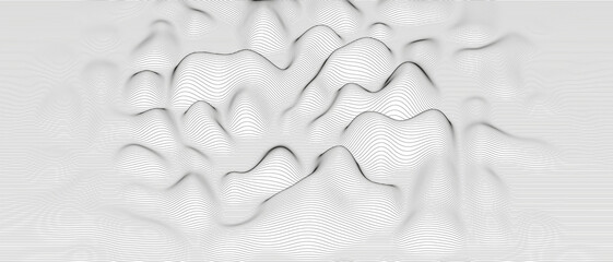 Poster - Abstract background with distorted line shapes on a white background. Monochrome sound line waves.