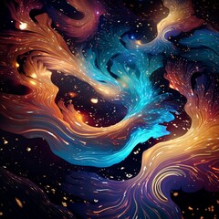Wall Mural - an abstract digital creation with iridescent textures and cosmic swirls against a dark backdrop